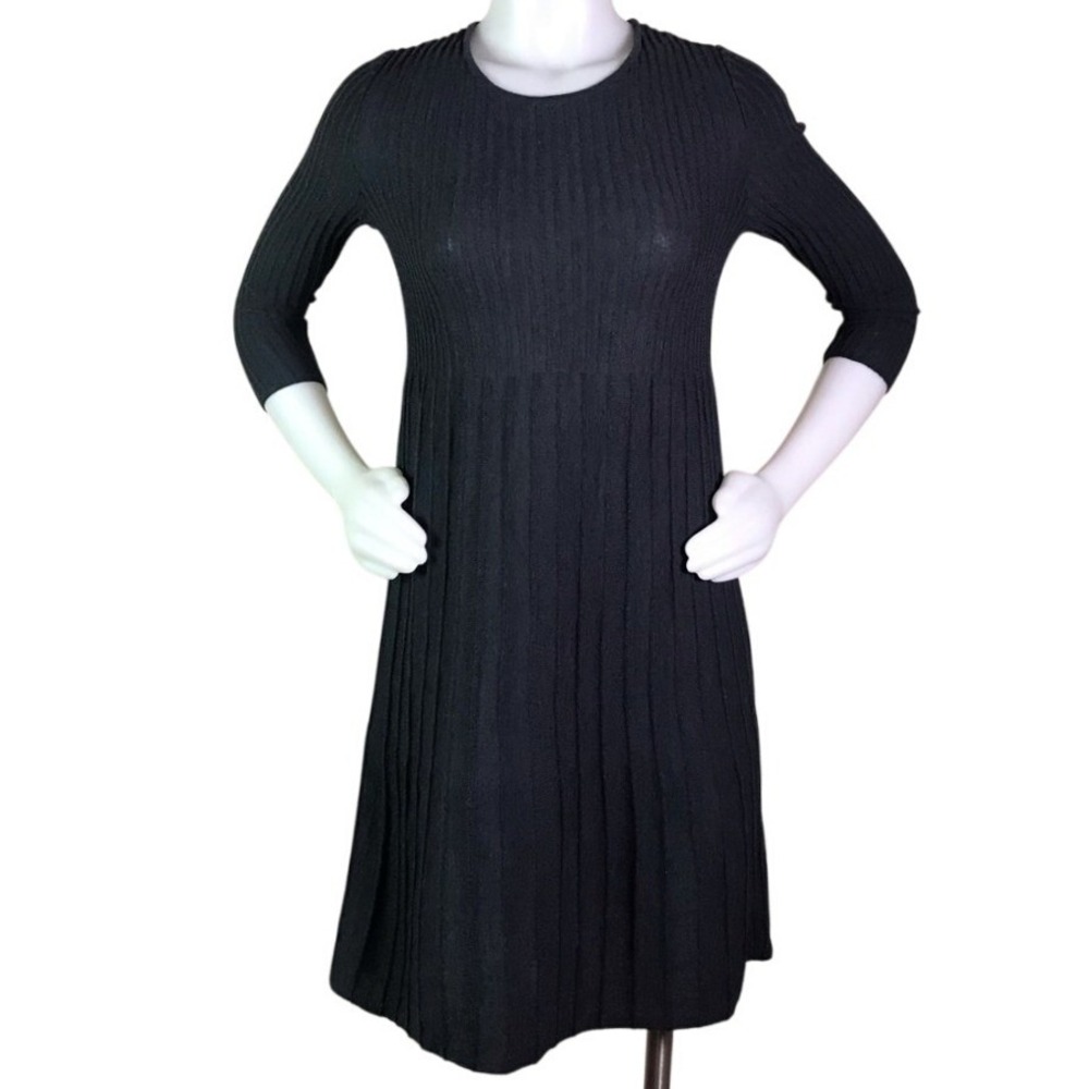 EILEEN FISHER CHARCOAL GREY RIBBED STRETCH DRESS